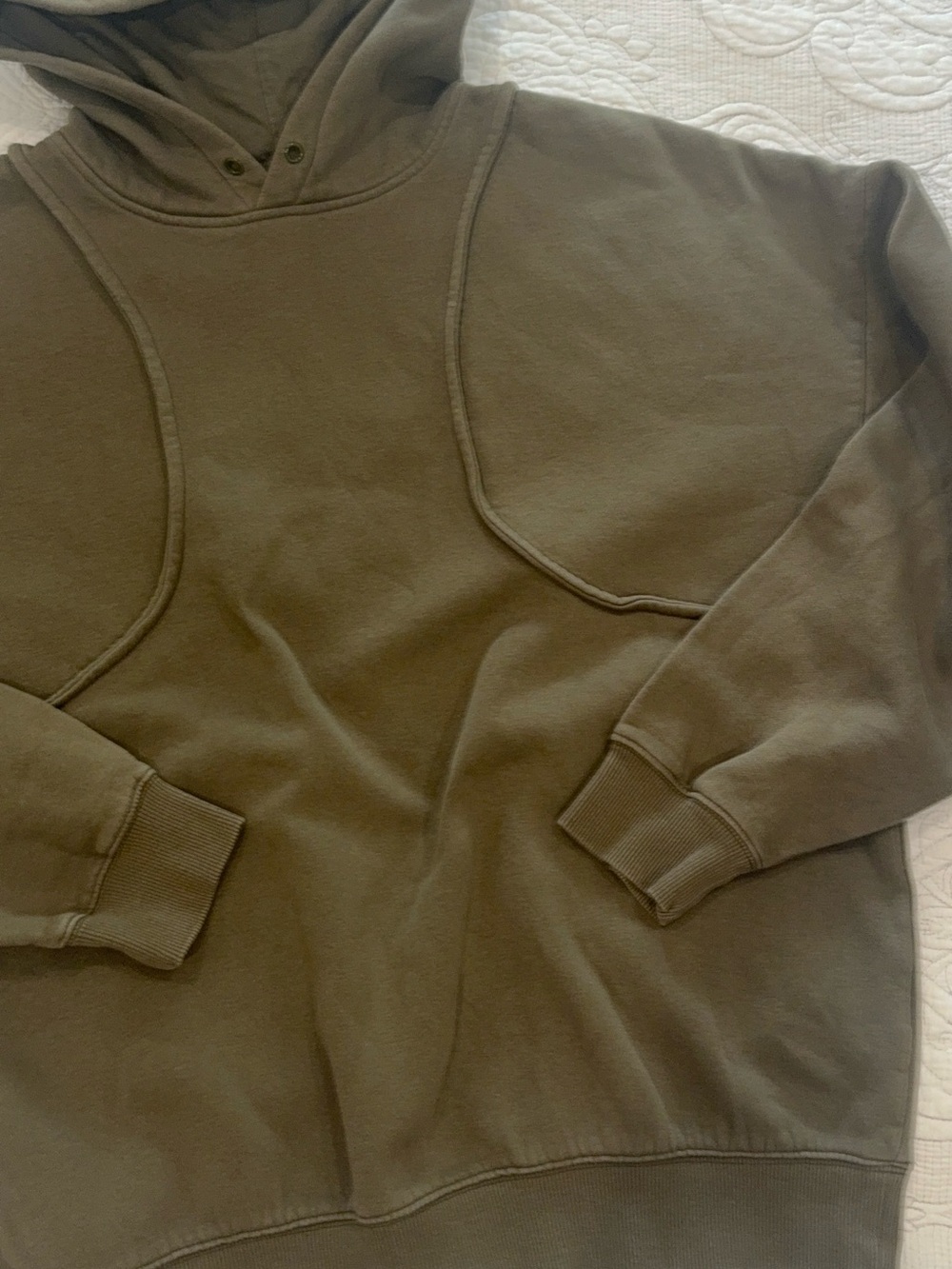 OAK + FORT Men’s Olive Hoodie with Panel Stitching Sz Large Unique,Streetwear - Picture 5 of 12